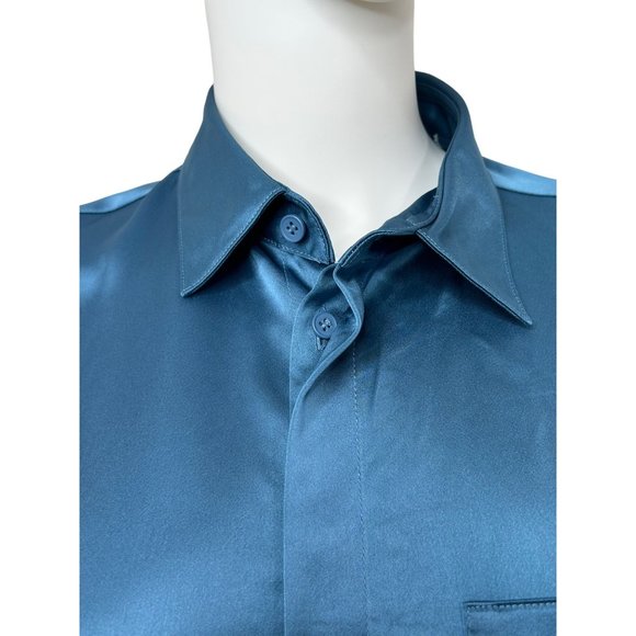 Adidas x Yohji Yamamoto Women’s Y-3 Tech Silk Shirt Blue XS Long Sleeves Collar - Picture 14 of 16